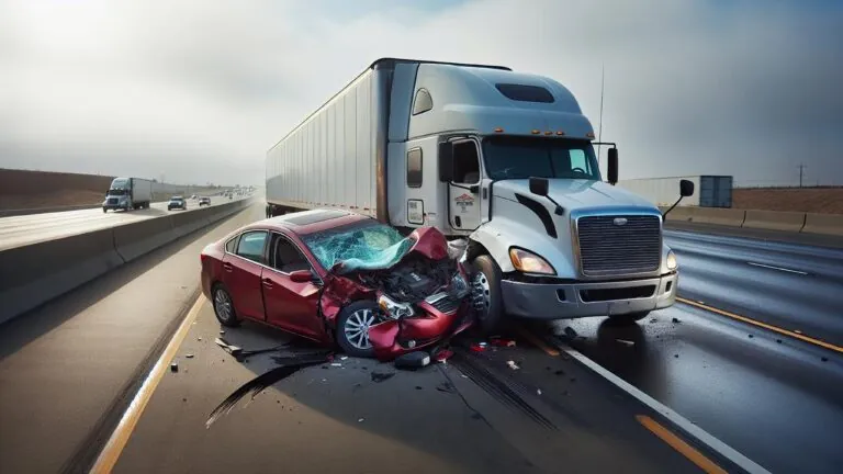 Interstate collision between a sedan and a semi